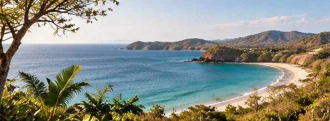 Costa tropical de Guanacaste junto a una playa de aguas turquesa