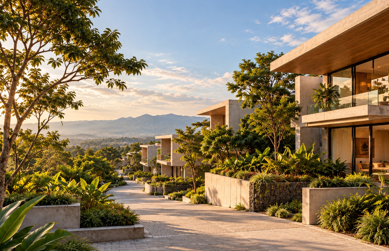 Conjunto residencial contemporáneo rodeado de jardines en Santa Ana, Costa Rica